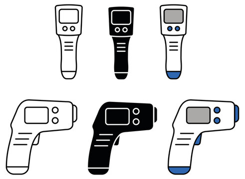 Infrared Handheld Thermometer Scanner Template Clipart Set - Outline, Silhouette and Color