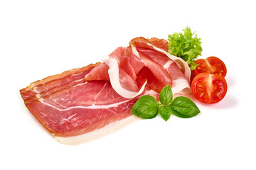 Italian prosciutto, isolated on white background.