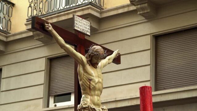 Christ of the gypsies, holy week procession of granada. suffering of Jesus Christ nailed to the cross. Crown of nails. concept religion
