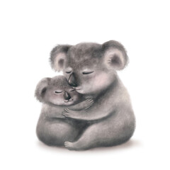 Cute illustration of mother and baby koala © Elena Schweitzer