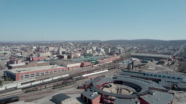 Flying Over Steamtown Scranton Pennsylvania To Downtown