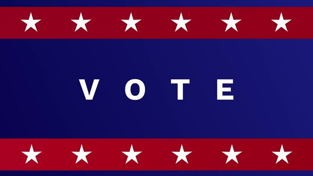 Animated poster calling for people to vote with blue background and red banners with animated white stars like an American advert