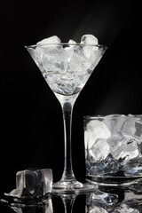 Glass with ice. Shallow depth of field