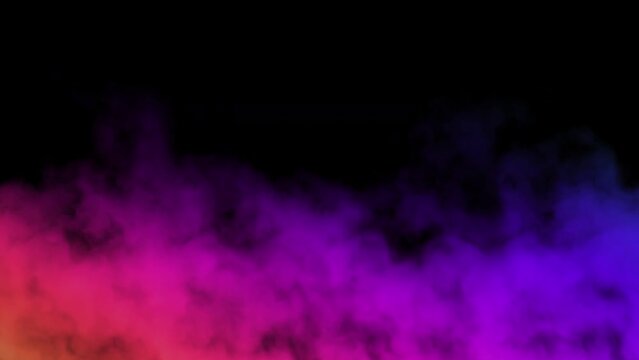 Abstract futuristic background with purple smoke illuminated by multicolored neon light moving to the up, mystic steam, design template, smoky pattern, loop stock video.