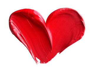 Red lipstick smear in shape of heart isolated on white background.