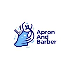 Apron and barber shop scissors hair cut care salon logo vector icon illustration