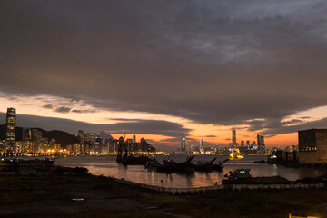 sunset over the port