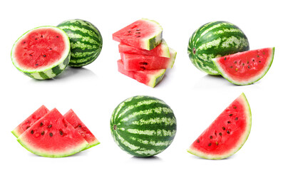 Set of watermelons isolated on white background.