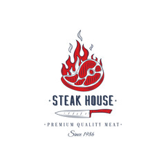 Steak House or Meat Store Vintage Typography Label, Emblem, Logo Template. Isolated.