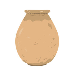 Old clay pot. Antique terracotta pottery, design element for home or patio decor. Vector illustration isolated on white.