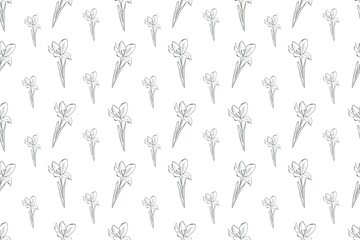 Spring seamless pattern with garden flowers. Cute Easter in cartoon style, hand painting illustration