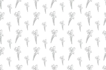 Spring seamless pattern with garden flowers. Cute Easter in cartoon style, hand painting illustration