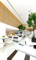 3d render. Modern luxury hotel reception waiting room.