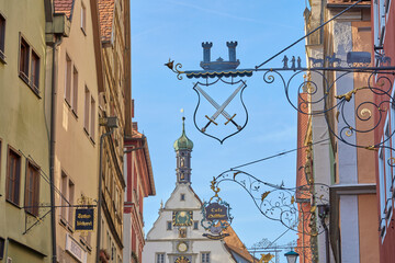 downtown of Rothenburg on Tauber is one of the most famous  medieval cities in Germany with...