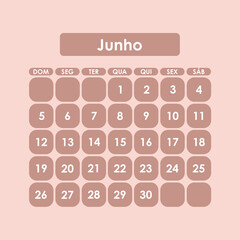 Calendário Junho (Rosa)