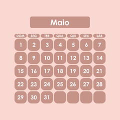 Calendário Maio (Rosa)