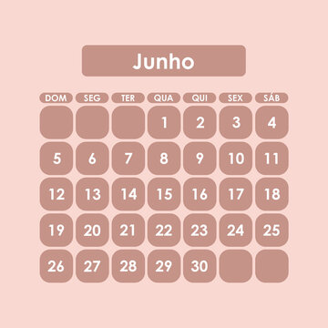 Calend&aacute;rio Junho (Rosa)