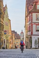 downtown of Rothenburg on Tauber is one of the most famous  medieval cities in Germany with pitouresque half timbered houses