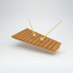 Wooden xylophone floating on a gray background, 3d render
