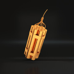 Gold dynamite sticks a large bunch floating on a black background, 3d render