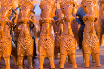 Clay made horses , terracotta handicrafts of Bankura and Bishnupur , on display during the Handicraft Fair in Kolkata , West Bengal, India. It is the biggest handicrafts fair in Asia.