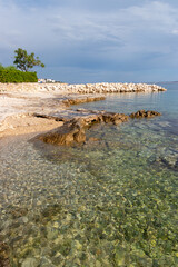 Strand von Mandre im Hochformat, Insel Pag, Kroatien