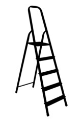 Step ladder black silhouette on white background. Folding Ladder icon with five steps.