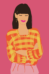 Portrait of a young stylish woman on background. Vector illustration in bright colors