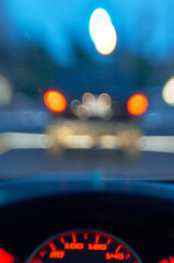 Impaired driver's blurry vision at night.