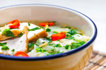 Vieatnamese soup pho with chicken meat