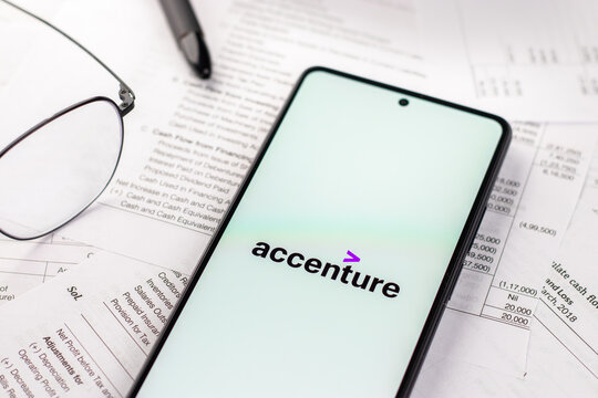 West Bangal, India - October 09, 2021 : Accenture logo on phone screen stock image.