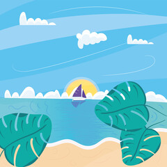 Obraz na płótnie Canvas Ship on the ocean Summer holiday travel landscape Vector