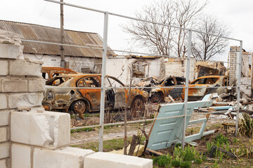 War of Russia against Ukraine.
Burnt cars of civilians.
April 2022
The village of New Basan, Kyiv...
