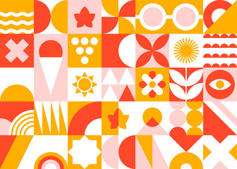 Summer geometric banner made of dynamic abstract shapes. Bauhaus design. Vector illustration.