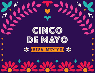 Festive banner for Cinco de Mayo - federal holiday in Mexico. Vector design with decorative folk art elements.