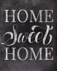 Home Sweet Home chalk lettering on chalkboard background. Vintage poster.