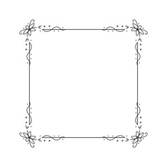 Abstract Black Simple Line Suqare With Leaf Leaves Frame Flowers Doodle Outline Element Vector Design Style Sketch Isolated Illustration For Wedding And Banner