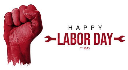 Happy Labor Day 1st May Abstract Background with Red Painted Fist. Labor day cover design