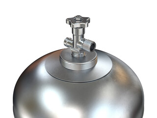 Silver gas cylinder with a valve on a white background, 3d render