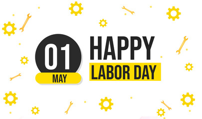 Labor Day Banner Design with Date and Tools, Abstract background for labor day in yellow
