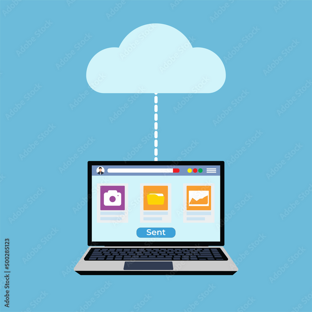 Poster files and information transferring to cloud storage concept. cloud server and storage concept with a