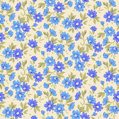 Vector seamless pattern. Pretty pattern in small flowers. Small blue and purple flowers. White background. Ditsy floral background. The elegant the template for fashion prints. Stock vector.