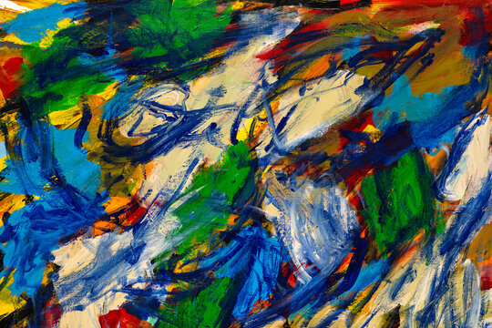 Abstract painting fragment with vibrant colors, strong shapes and brushstrokes textures. Artistic unique painting. © VIS Fine Arts