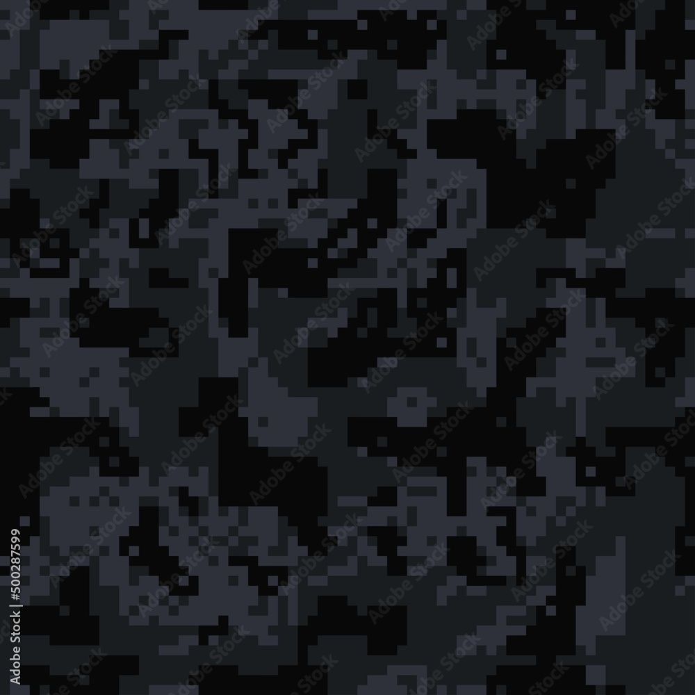 Wall mural 
Pixel texture camouflage black pattern vector seamless, trendy night background. - Wall murals