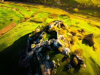 Kveshi fortress in spring aerial view
