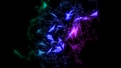Abstract digital connection moving dots and lines. Technology background. Network connection structure. 3d illustration