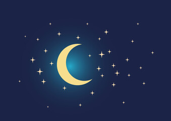 Fototapeta na wymiar Night Moon Stars. Night Sky with Lot of Shiny Stars. Vector illustration.
