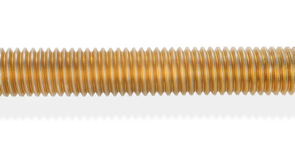 Thread a huge golden screw close-up isolated with clipping path