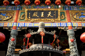 Incense altar and entrance of the Kwan Yin Temple, Port Klang, Malaysia