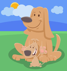 Obraz premium cartoon dog animal character with cute puppy